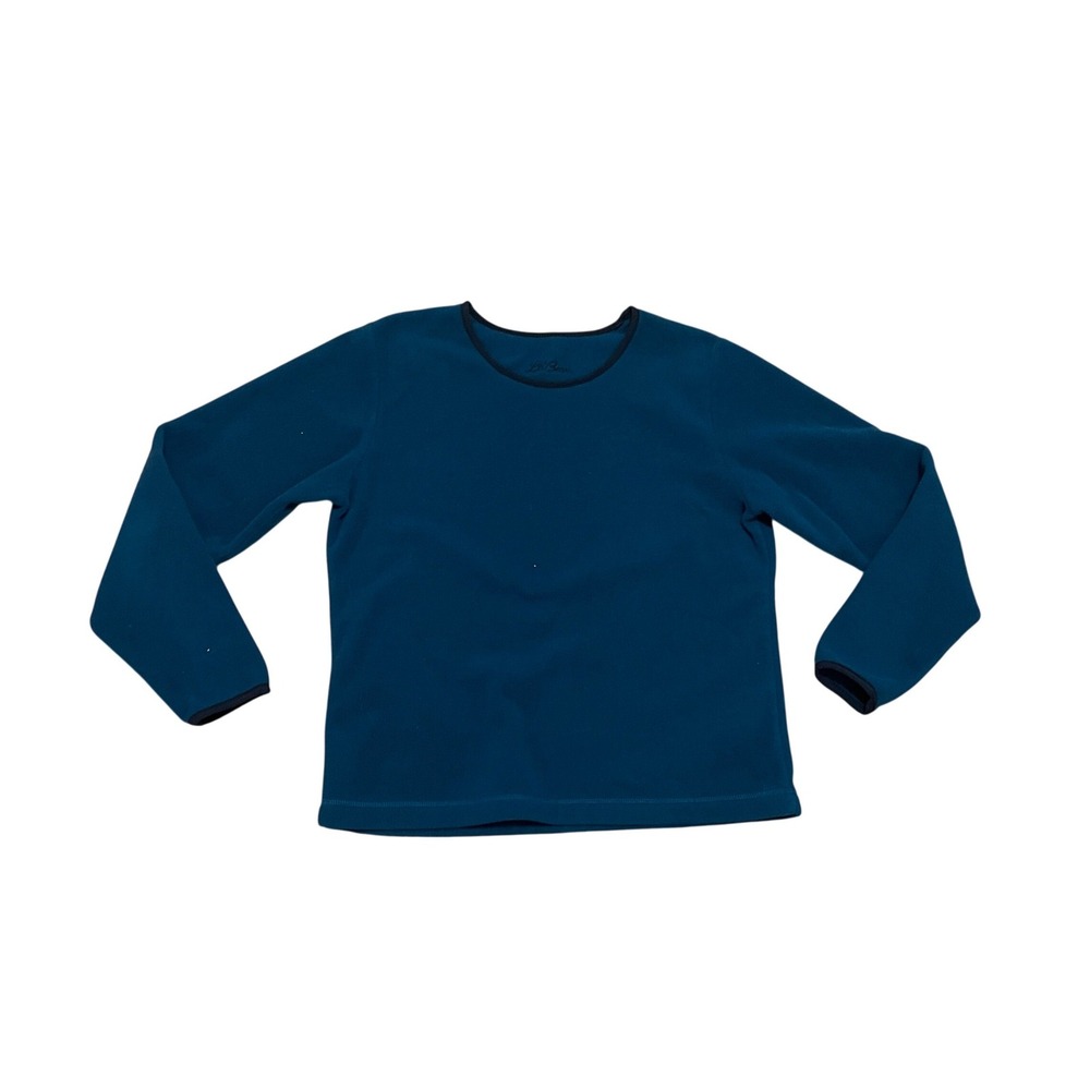 VTG LL Bean Womens M Fleece Pullover Top Teal Blue Long Sleeve Crewneck USA Made